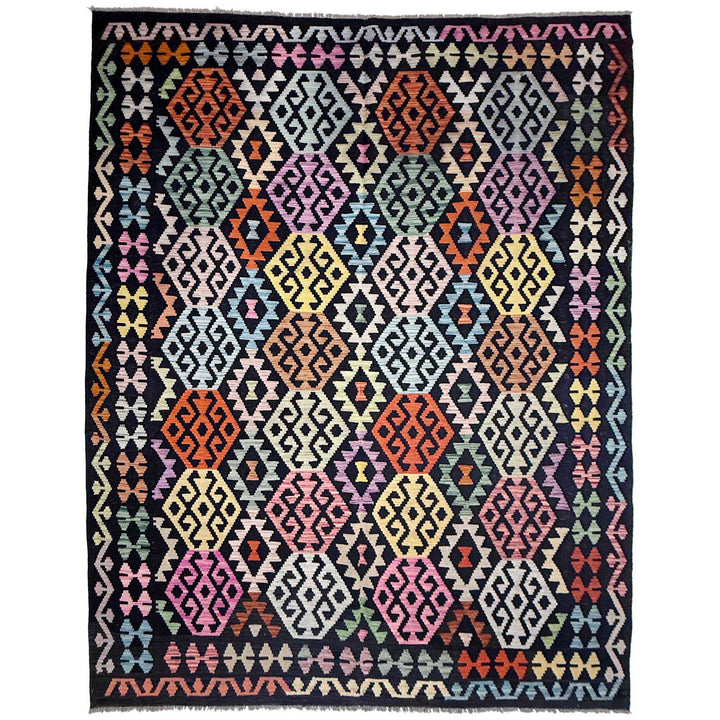 Afghan Vegetable Kilim Rug 6' 9" x 9' 9" Flat-Weave | No. AL460404