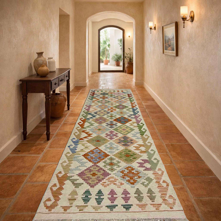 Afghan Chobi Kilim Rug 2' 10" x 9' 4" Flat-Weave reverse