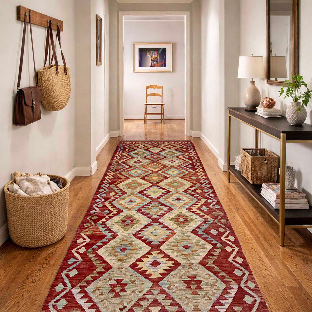 Afghan Vegetable Kilim Rug 2' 9" x 9' 1" Flat-Weave reverse