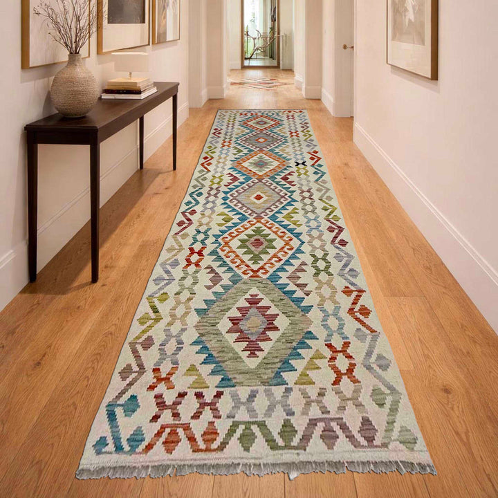 Afghan Vegetable Kilim Rug 2' 9" x 9' 8" Flat-Weave reverse