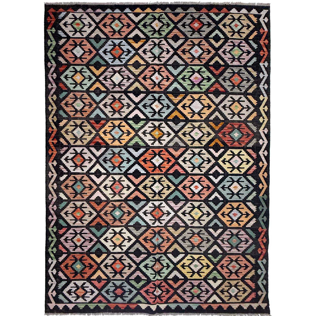 Afghan Vegetable Kilim Rug 6' 4" x 9' 9" Flat-Weave
