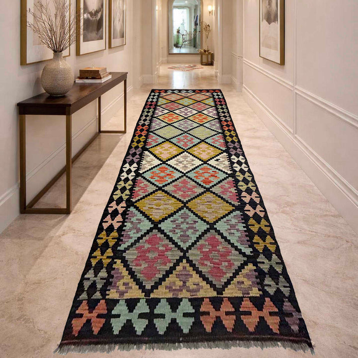 Afghan Vegetable Kilim Rug 2' 8" x 9' 7" Flat-Weave reverse