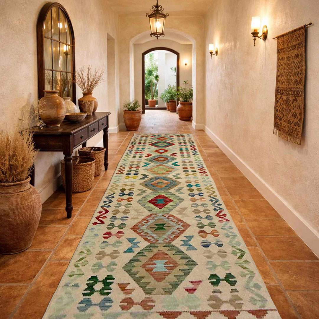 Afghan Vegetable Kilim Rug 2' 7" x 9' 11" Flat-Weave reverse