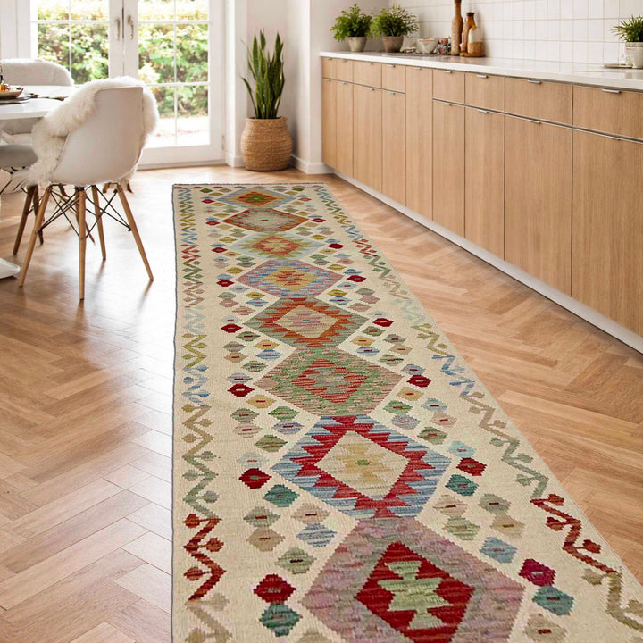 Afghan Vegetable Kilim Rug 2' 8" x 9' 9" Flat-Weave reverse
