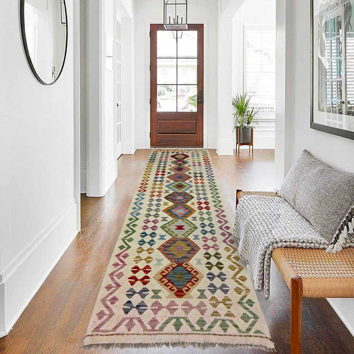 Afghan Vegetable Kilim Rug 2' 8" x 9' 4" Flat-Weave reverse
