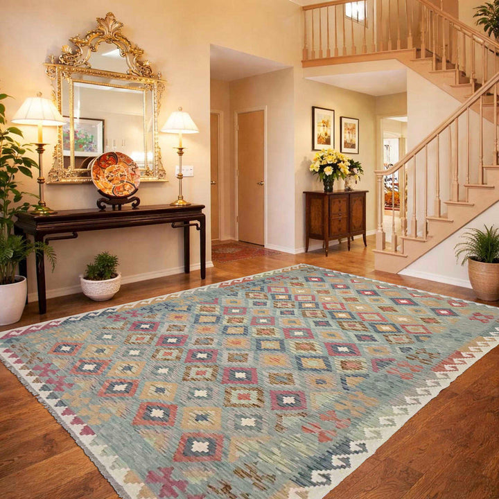 Afghan Kilim Rug 6' 7" x 10' 3" Flat-Weave reverse