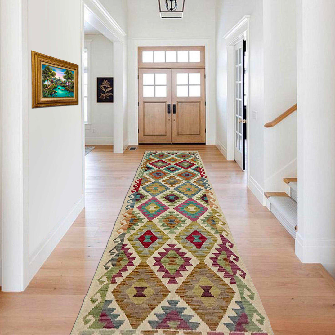 Afghan Vegetable Kilim Rug 2' 6" x 10' 1" Flat-Weave reverse