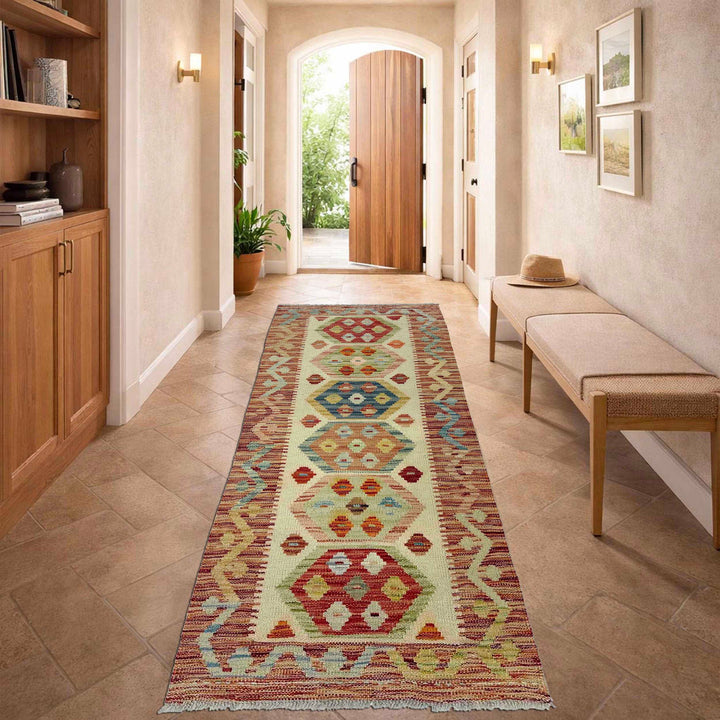 Afghan Vegetable Kilim Rug 1' 11" x 5' 8" Flat-Weave reverse