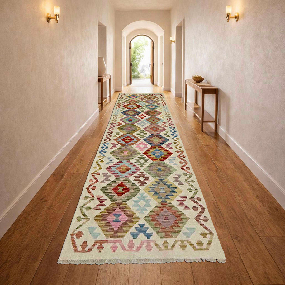 Afghan Vegetable Kilim Rug 2' 7" x 9' 9" Flat-Weave reverse