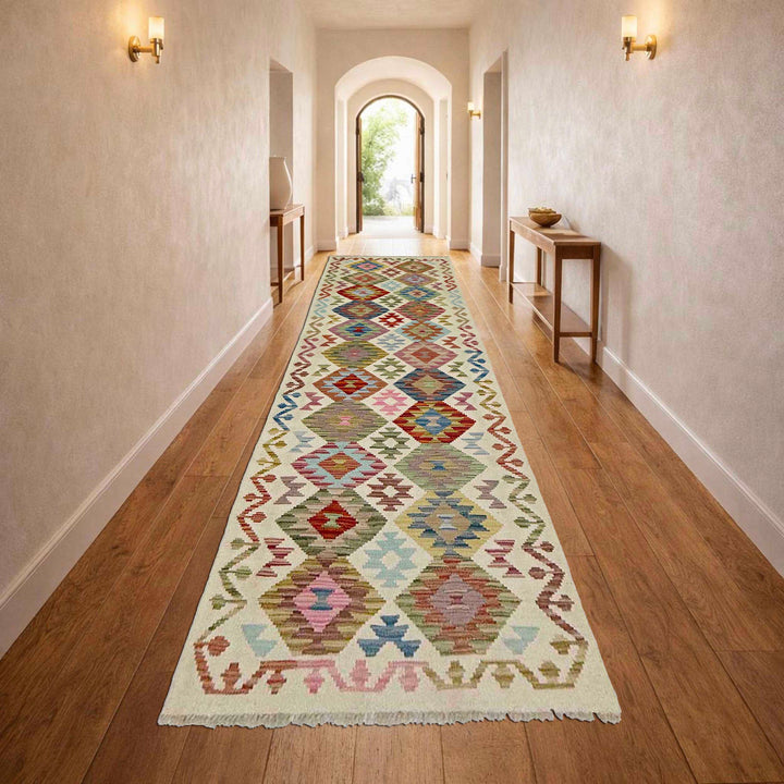 Afghan Vegetable Kilim Rug 2' 7" x 9' 9" Flat-Weave reverse