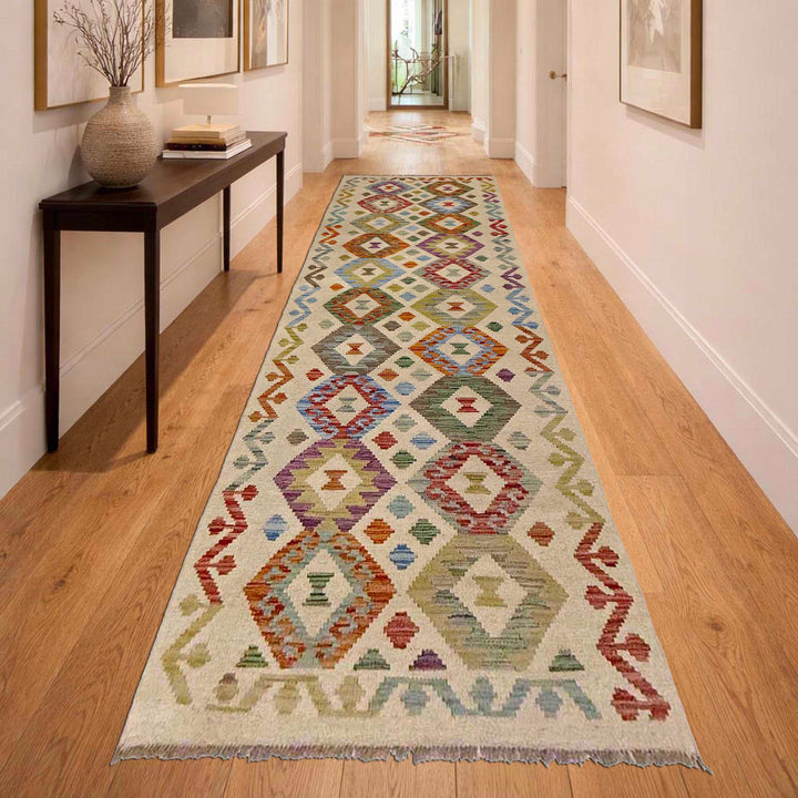 Afghan Vegetable Kilim Rug 2' 7" x 9' 8" Flat-Weave reverse
