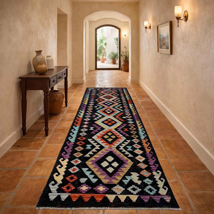 Afghan Vegetable Kilim Rug 2' 7" x 9' 10" Flat-Weave reverse