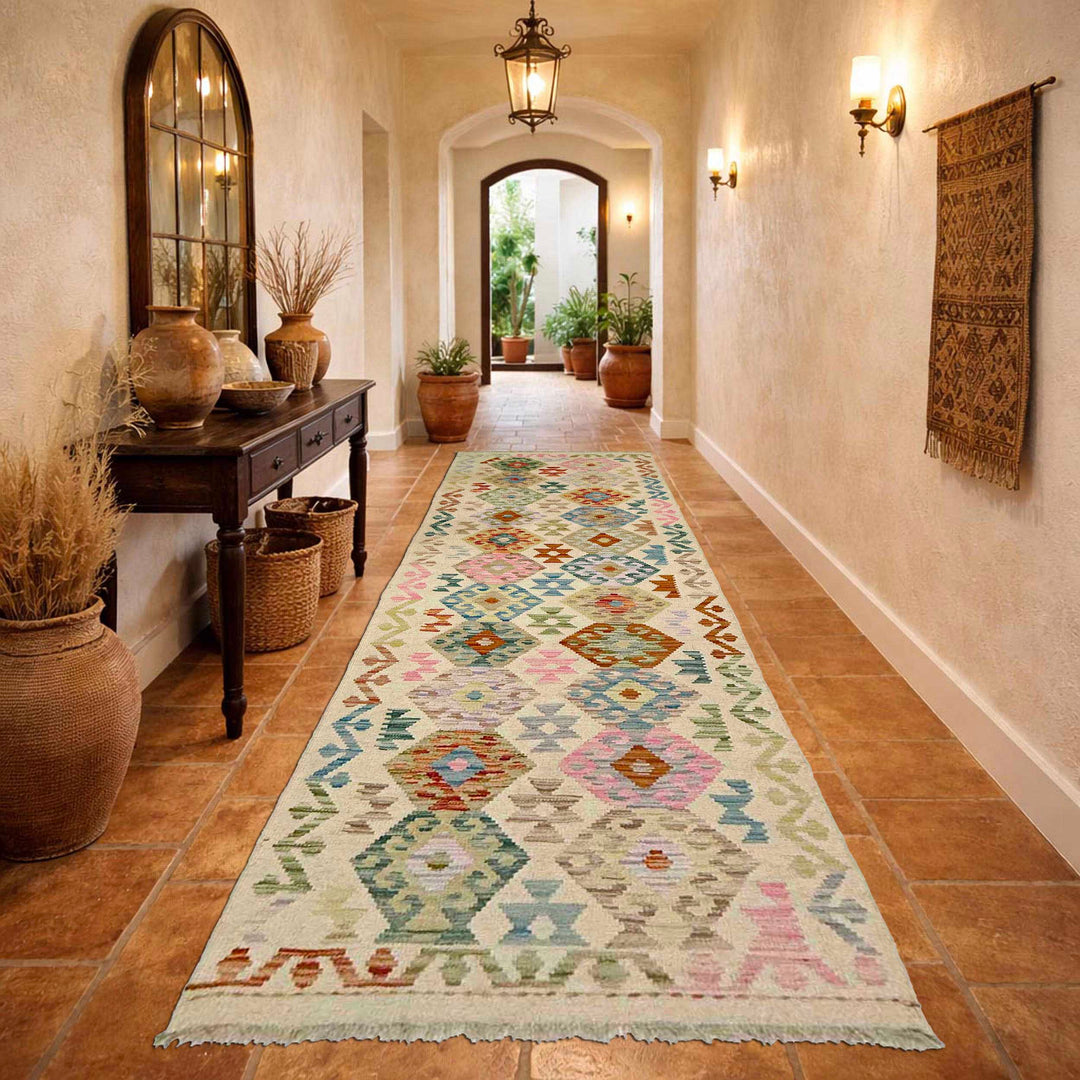 Afghan Vegetable Kilim Rug 2' 7" x 9' 4" Flat-Weave reverse
