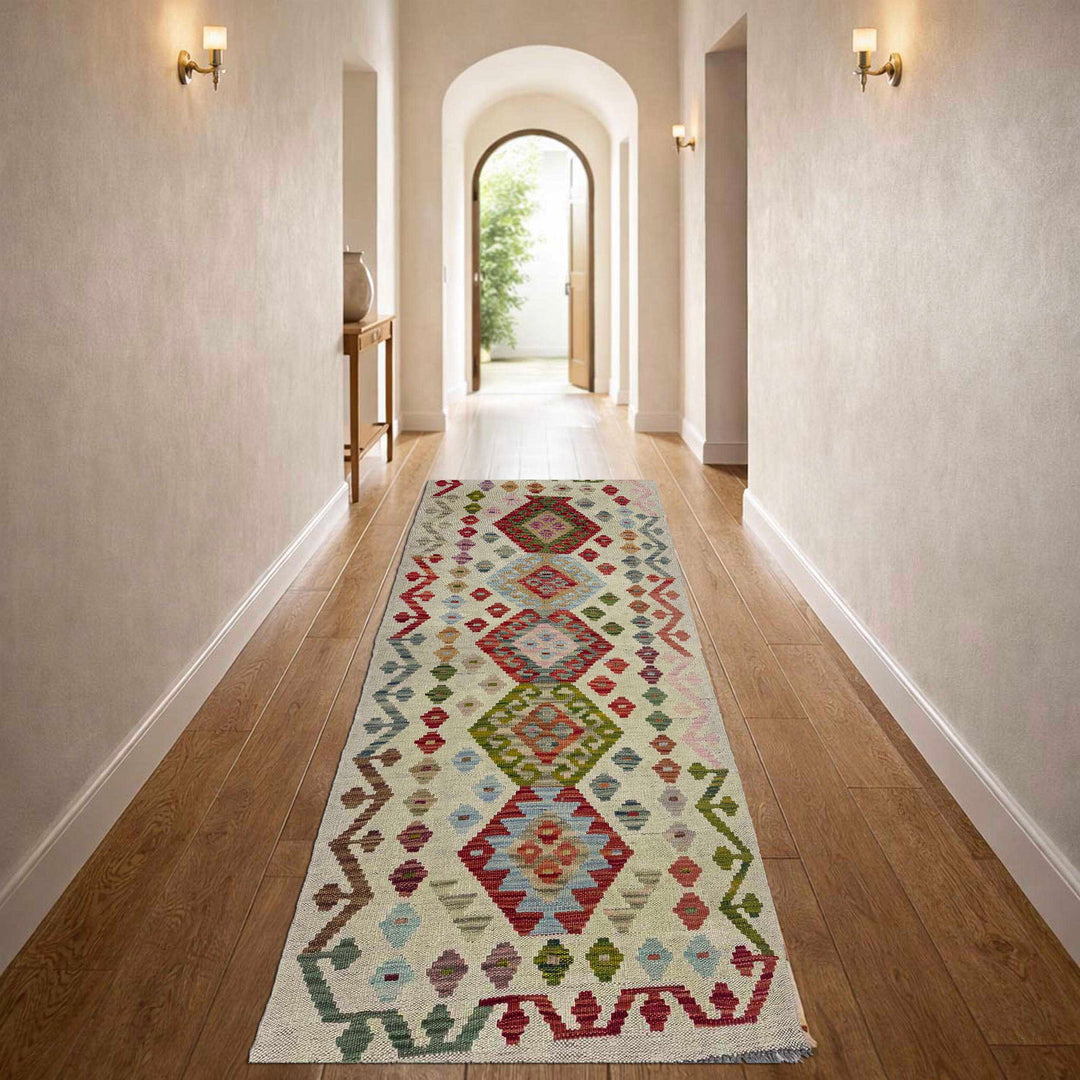 Afghan Vegetable Kilim Rug 2' 3" x 6' 3" Flat-Weave reverse