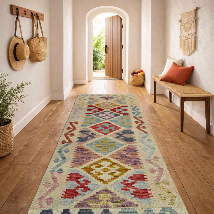 Afghan Vegetable Kilim Rug 2' 0" x 5' 7" Flat-Weave reverse