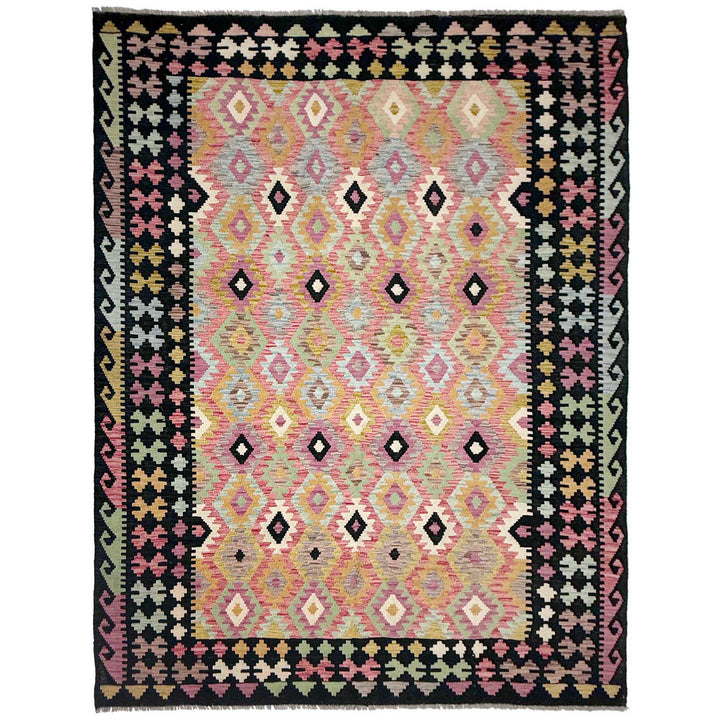 Afghan Vegetable Kilim Rug 6' 8" x 9' 8" Flat-Weave
