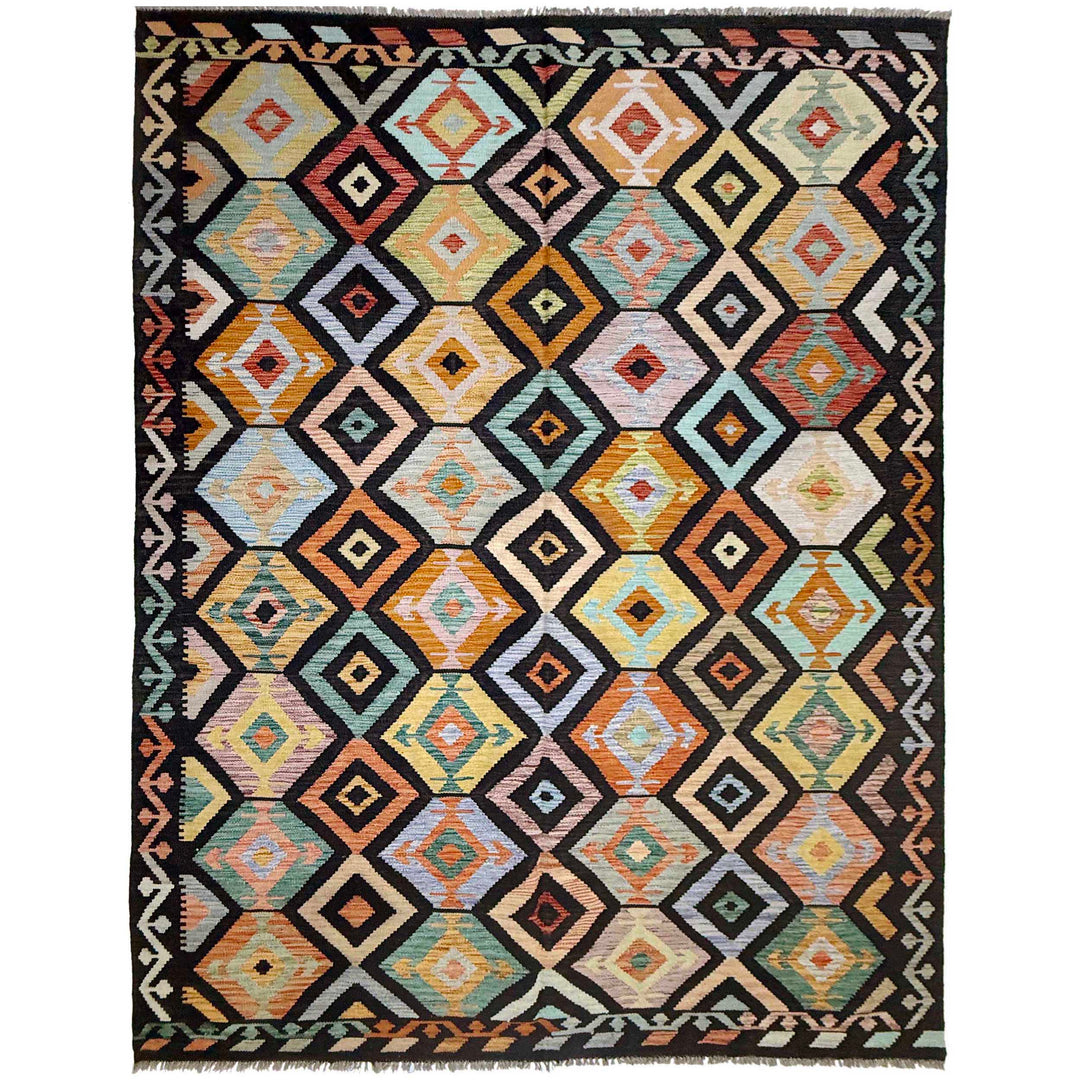Afghan Vegetable Kilim Rug 6'6" x 10'1" Flat-Weave