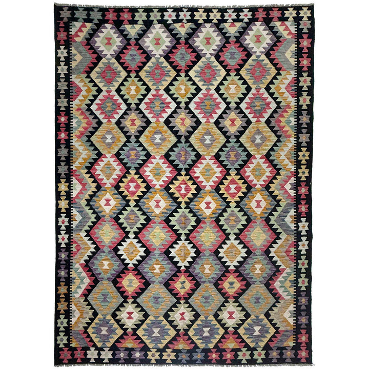 Afghan Vegetable Kilim Rug 6' 9" x 9' 11" Flat-Weave | No. AL576880