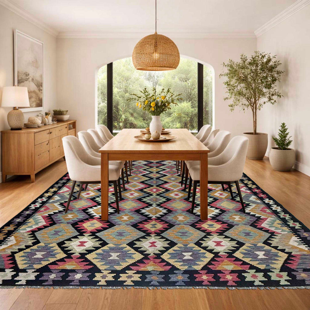 Afghan Vegetable Kilim Rug 6' 9" x 9' 11" Flat-Weave | No. AL576880