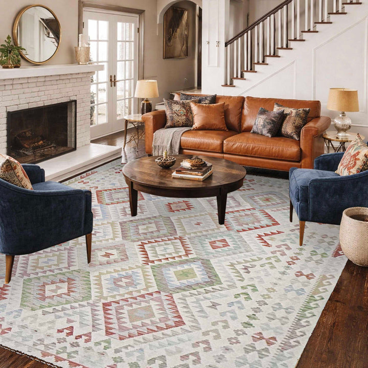 Afghan Vegetable Kilim Rug 8' 2" x 11' 4" Flat-Weave reverse