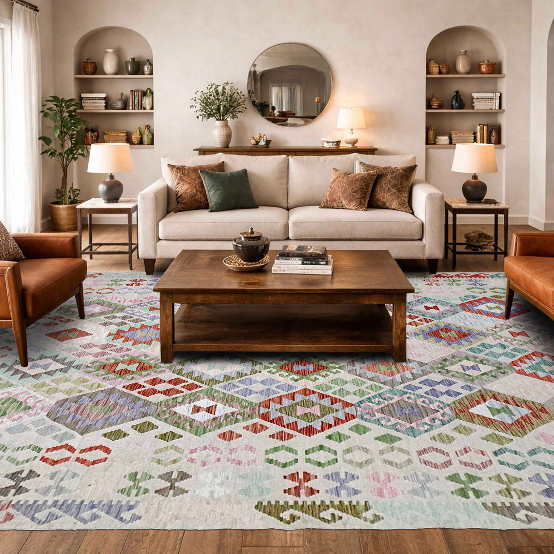 Afghan Kilim Rug 8' 0" x 9' 9" Flat-Weave reverse