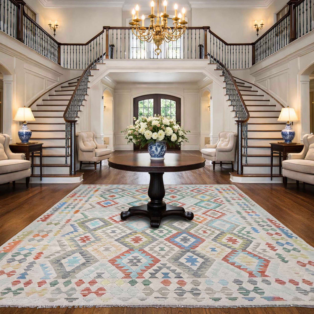 Afghan Vegetable Kelim Rug 8' 2" x 11' 1" Flat-Weave reverse
