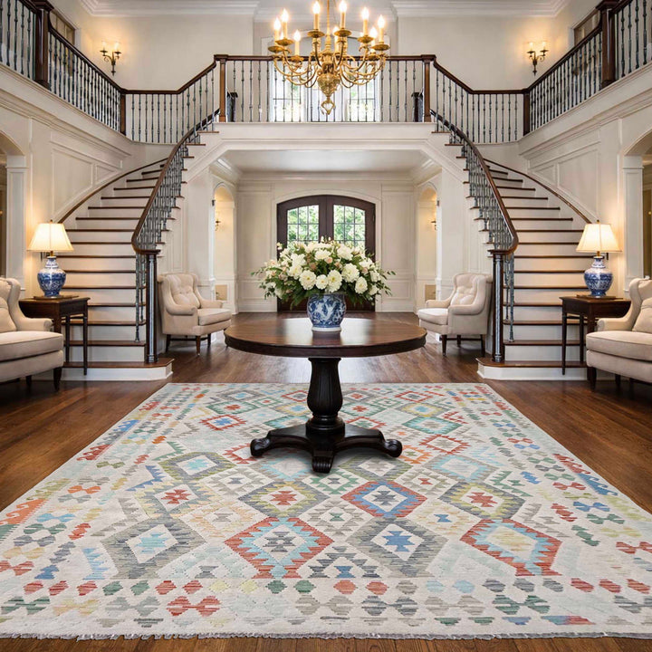 Afghan Vegetable Kelim Rug 8' 2" x 11' 1" Flat-Weave reverse