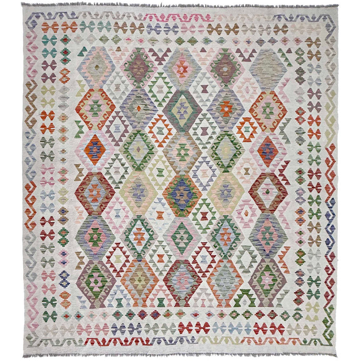 Afghan Vegetable Kilim Rug 8' 10" x 9' 3" Flat-Weave