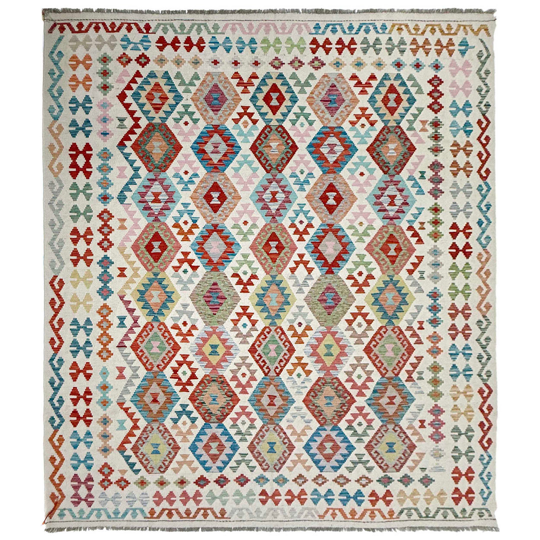 Afghan Vegetable Kilim Rug 8'4" x 9'10" Flat-Weave