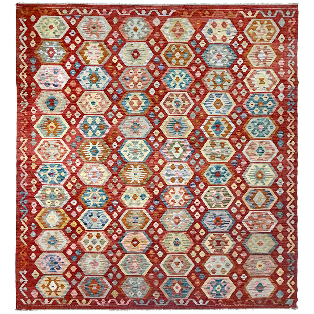Afghan Vegetable Kilim Rug 8' 2" x 11' 2" Flat-Weave