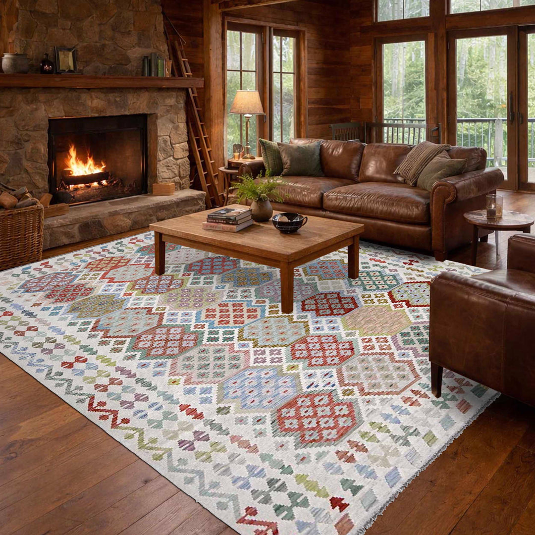 Afghan Kilim Rug 8' 7" x 11' 2" Flat-Weave reverse