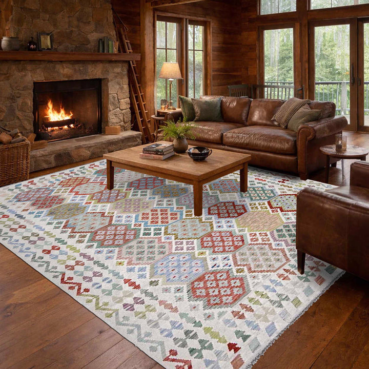 Afghan Kilim Rug 8' 7" x 11' 2" Flat-Weave reverse