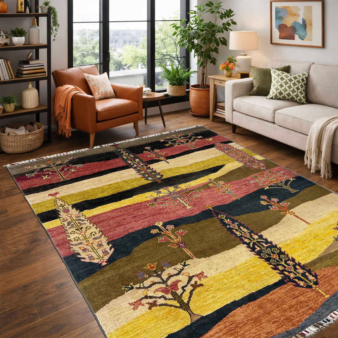 Afghan Tree Of Life Rug 5' 2" x 6' 4" Hand-Knotted reverse