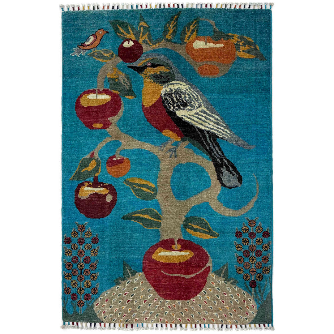 Blue Afghan Pictorial Rug 3' 3" x 4' 9" Hand-Knotted
