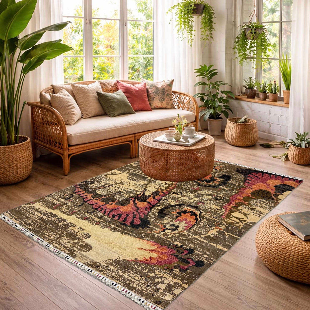 Afghan Gabbeh Rug 4' 9" x 6' 8" Hand-Knotted reverse
