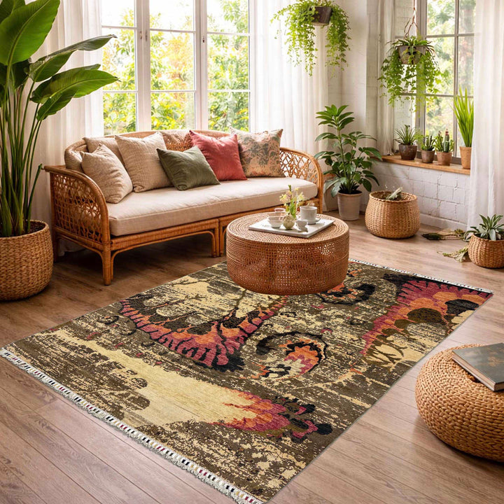 Afghan Gabbeh Rug 4' 9" x 6' 8" Hand-Knotted reverse