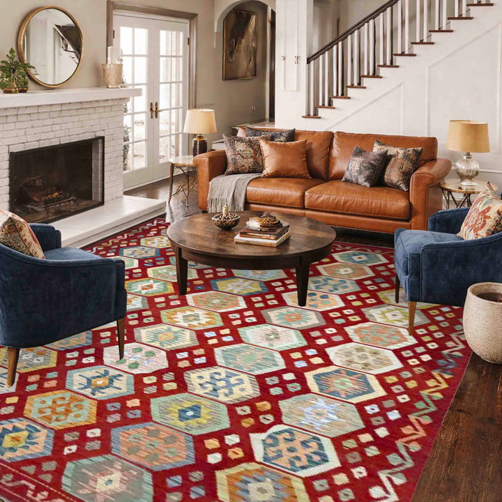 Hand Knotted Afghan Style Kilim 8' 2" x 11' 7" - No. AL764695