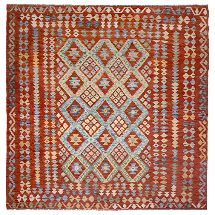 Afghan Vegetable Kilim Rug 8' 0" x 9' 5" Flat-Weave | No. AL386339