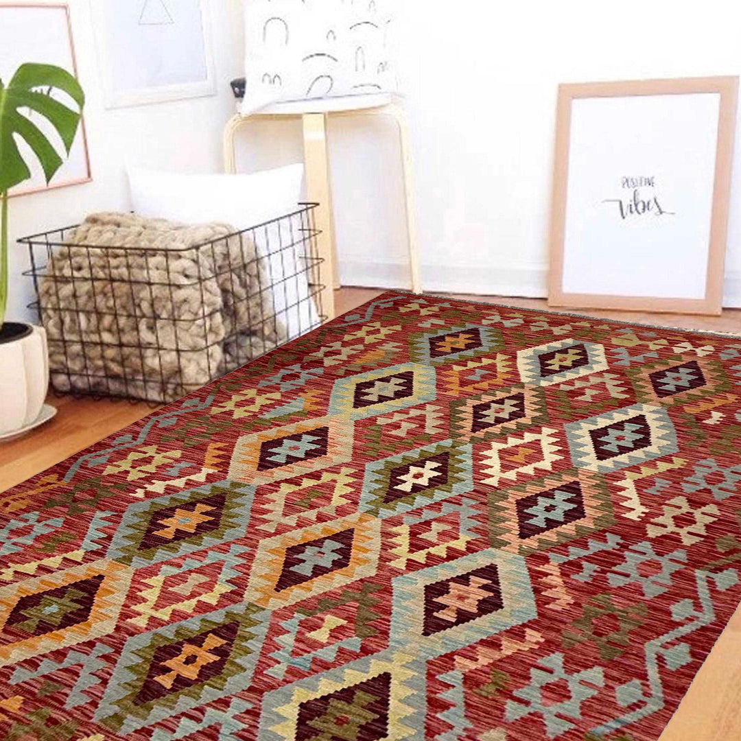 Afghan Kilim Rug 5' 1" x 6' 11" Flat-Weave reverse