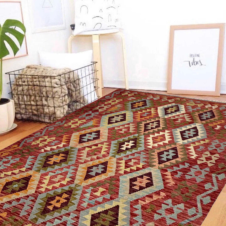 Afghan Kilim Rug 5' 1" x 6' 11" Flat-Weave reverse