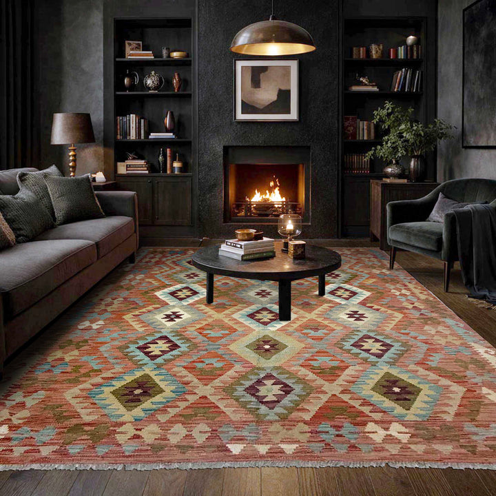 Afghan Vegetable Kilim Rug 5' 9" x 7' 11" Flat-Weave reverse