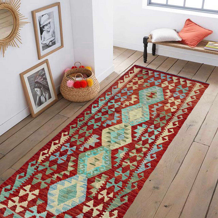Afghan Vegetable Kilim Rug 2' 8" x 6' 3" Flat-Weave reverse