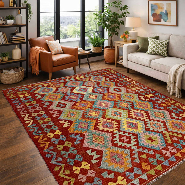 Afghan Kilim Rug 4' 9" x 6' 5" Flat-Weave reverse