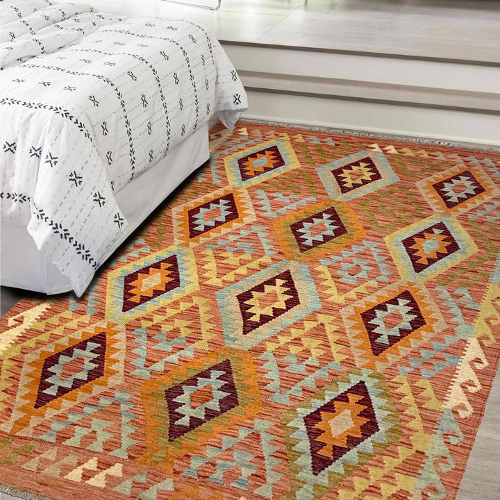 Afghan Vegetable Kelim Rug 4' 7" x 6' 6" Flat-Weave reverse