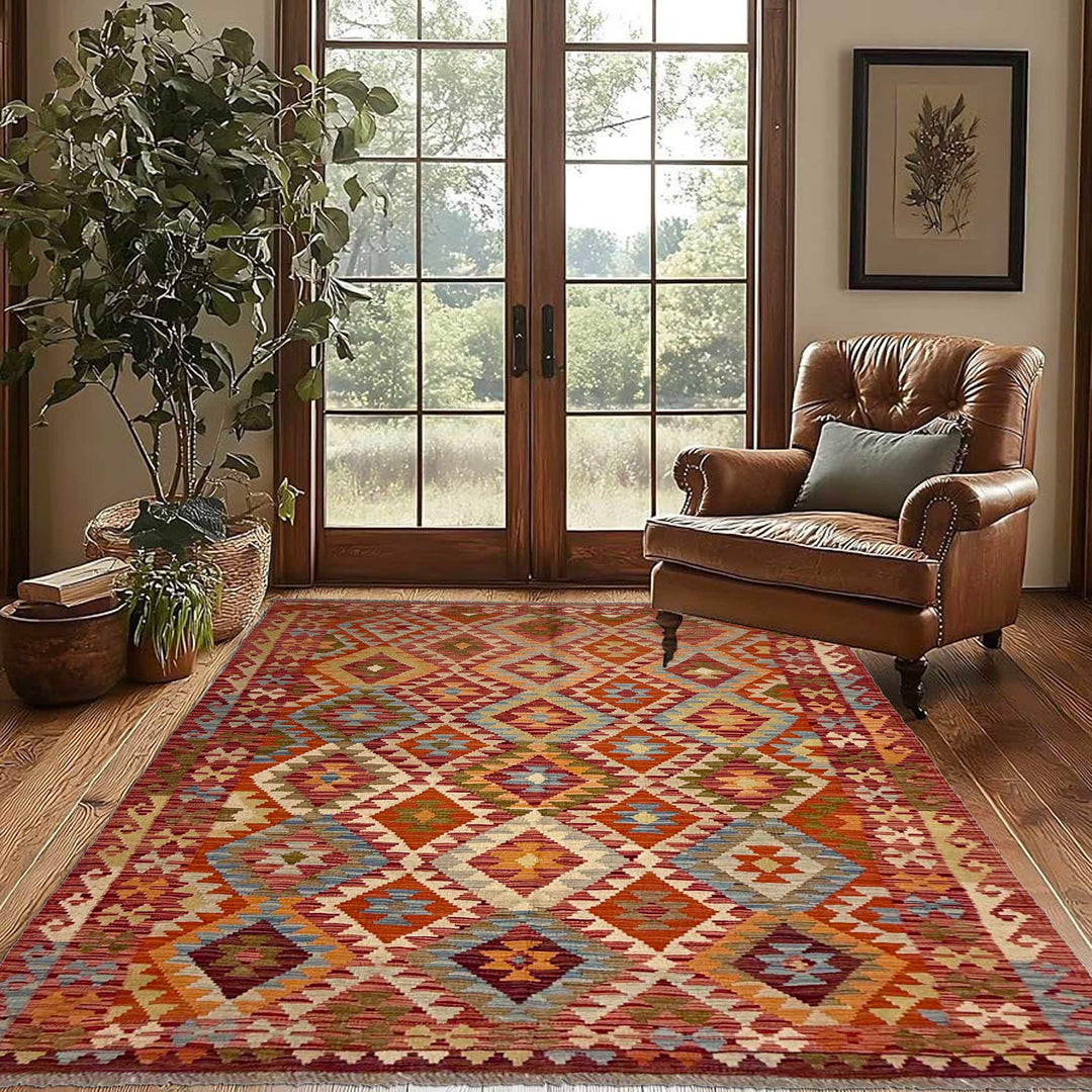 Afghan Kilim Rug 4' 4" x 7' 2" Flat-Weave | No. AL23955