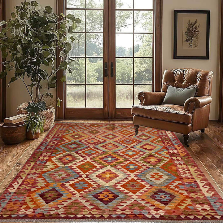 Afghan Kilim Rug 4' 4" x 7' 2" Flat-Weave | No. AL23955