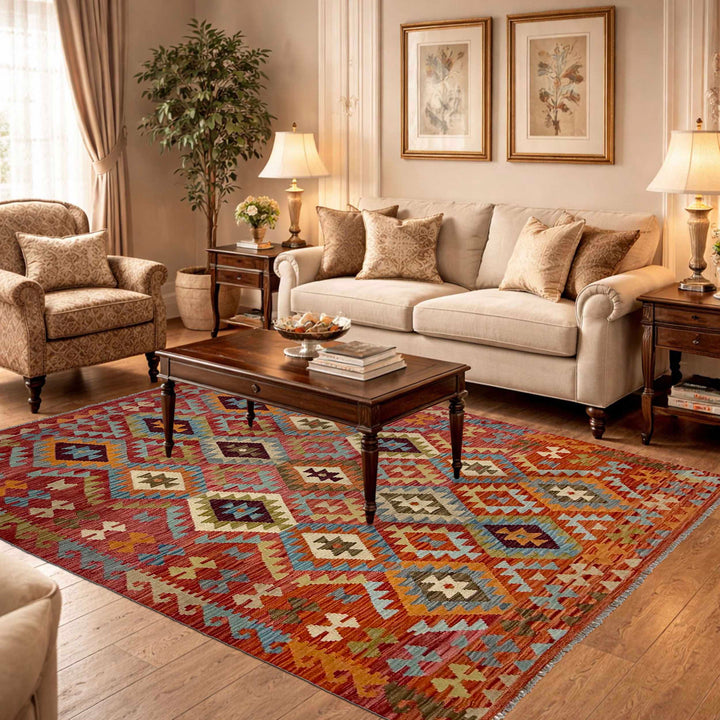 Afghan Kilim Rug 5' 3" x 6' 8" Flat-Weave reverse