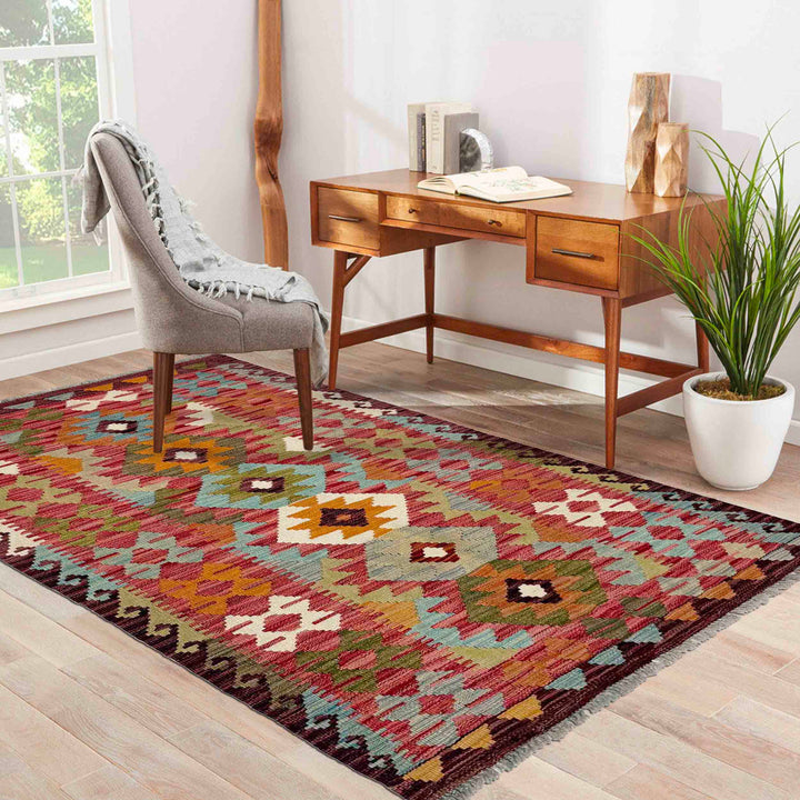 Afghan Vegetable Kilim Rug 2' 9" x 5' 4" Flat-Weave reverse