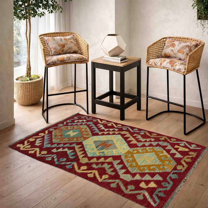 Afghan Vegetable Kilim Rug 2' 5" x 4' 2" Flat-Weave reverse