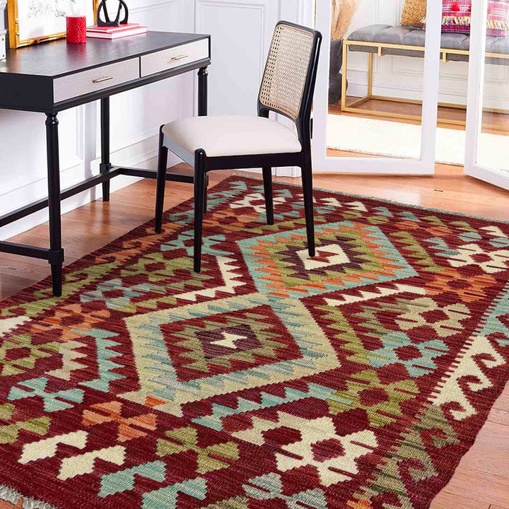 Afghan Vegetable Kilim Rug 2'9" x 4'2" Flat-Weave reverse